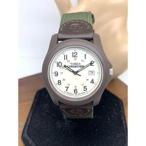 Timex Men's Watch T49101 Expedition Quartz Indiglo Beige Dial Green Nylon Strap